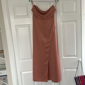 Bridesmaid Dress BHLDN Remy Cowl Neck Faux Wrap Satin Dress. (coral/salmon)